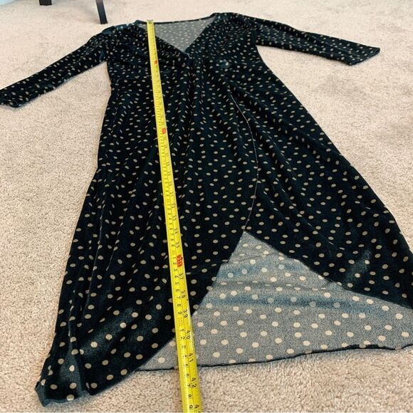 ZARA dark green cream velvet polkadot V-neck wrap dress ruched Sz S - Picture 8 of 11